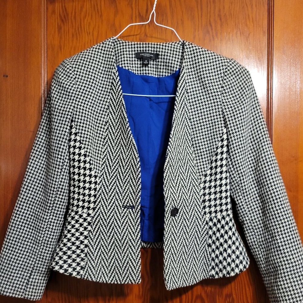 Ann Taylor Houndstooth Peplum Blazer